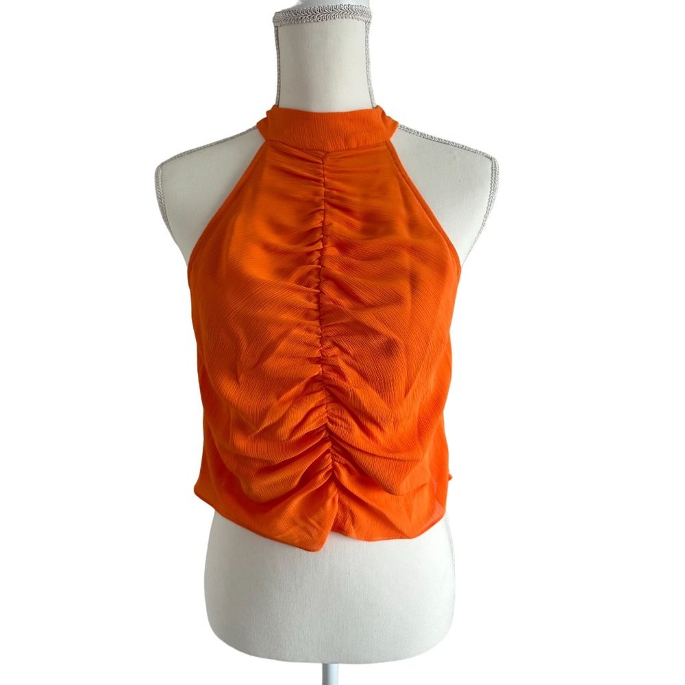 STAUD Orange Ruched Halter Top